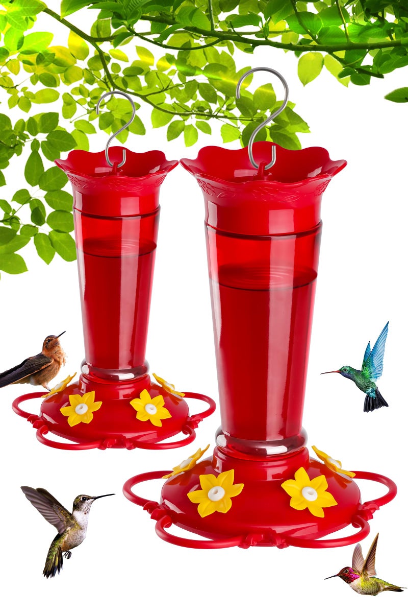 Gbekery Glass Hummingbird Feeders for Outdoors Hanging Ant and Bee Proof Red 10 OZ 2 Pack Bird Feeders for Outside Hanging 5 Feeding Stations Bird Nectar Feeder for Garden Yard D?cor Gifts for Mom - Image 1
